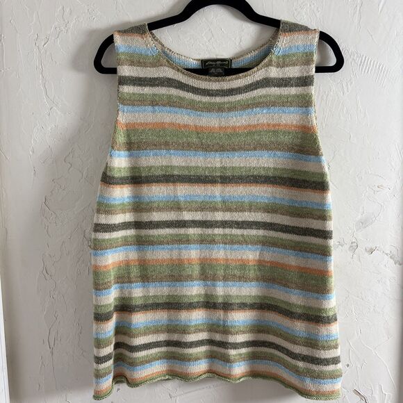 Eddie Bauer Striped Knit Sleeveless Top Womens Size XL Linen Blend - Picture 1 of 5